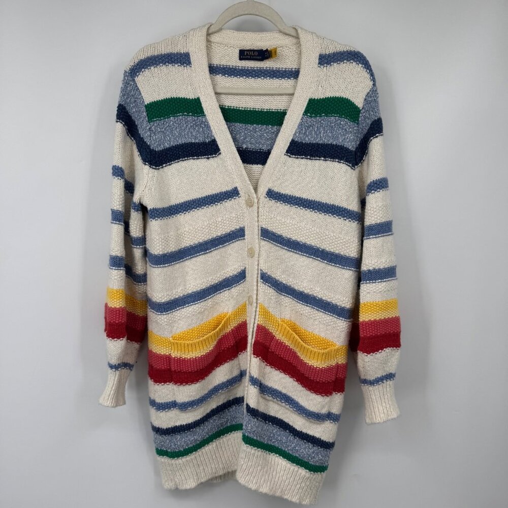Polo Ralph Lauren Women  Button Up Cardigan Sweater Striped XS S oversized long